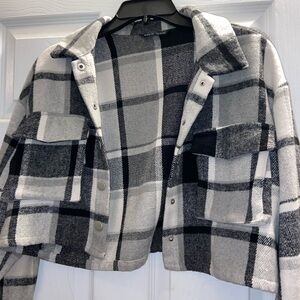 SHEIN Black and Gray Plaid Utility Jacket